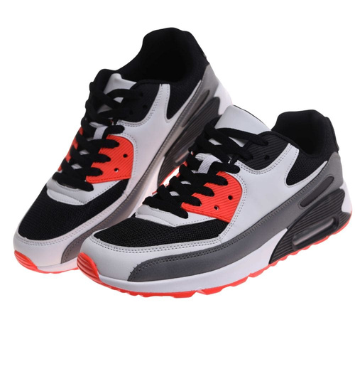 Sznurowane czarno pomarańczowe buty sportowe męskie /E6-2 17964 W388/