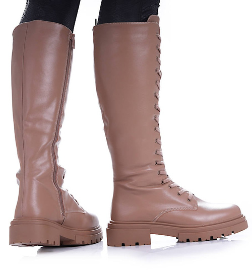 Wysokie ocieplane glany trapery Khaki /C3-1 17121 T3/