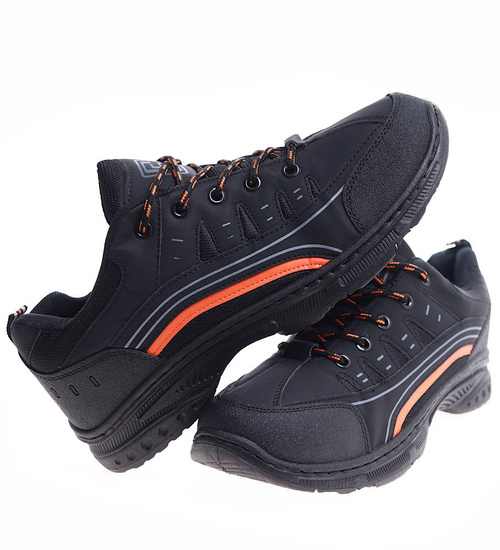 Sznurowane męskie buty trekkingowe Czarne /A8-1 10395 S393/