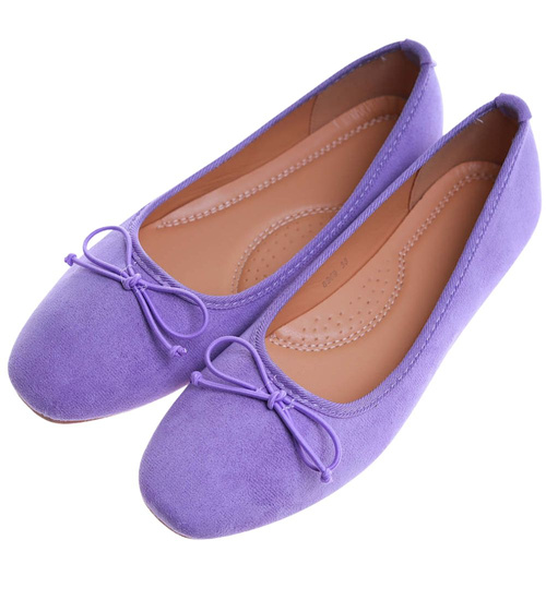 Zamszowe fioletowe baleriny damskie z kokardą /F7-2 17542 G130/