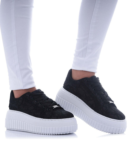 Czarne koronkowe trampki na platformie Seastar /G4-2 17409 S499/