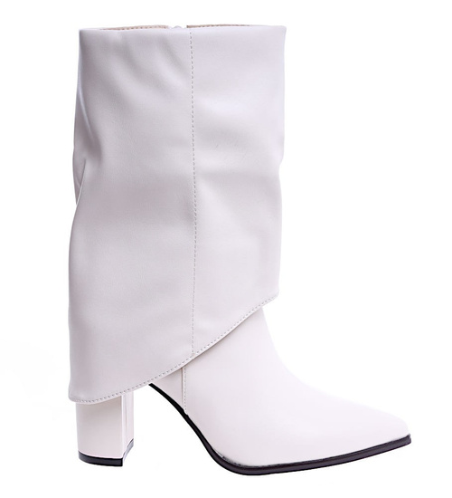 Damskie kozaki na obcasie beżowe /A6-1 14740 S895/