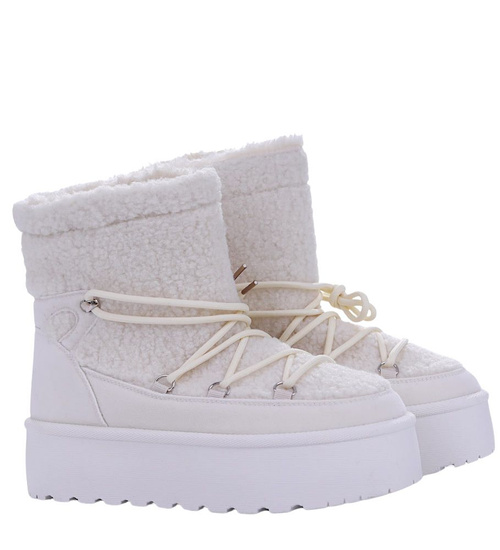 Białe ocieplane kozaki śniegowce na platformie /A1-1 17115 G388/