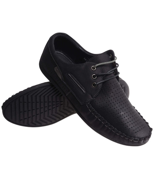 Półbuty męskie czarne sznurowane /E7-1 17874 S396/