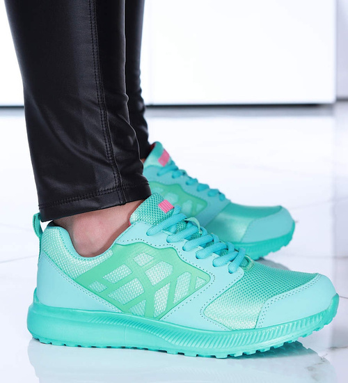 Sznurowane miętowe sportowe buty damskie /D5-3 15135 T380/