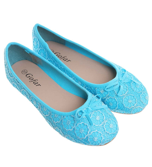Baleriny damskie Niebieskie koronkowe /E8-3 8741 T087/