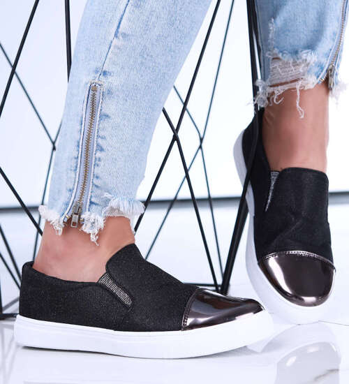 Wsuwane czarne trampki damskie /E10-2 15644 T184/