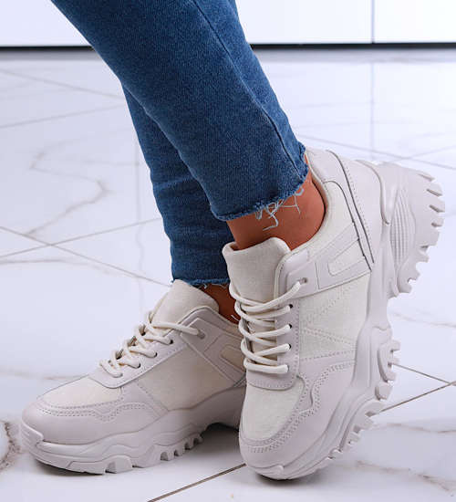 Wiązane sportowe buty damskie beżowe /F1-2 13170 T499/ Wiązane sportowe buty damskie beżowe /F1-2 13170 T499/