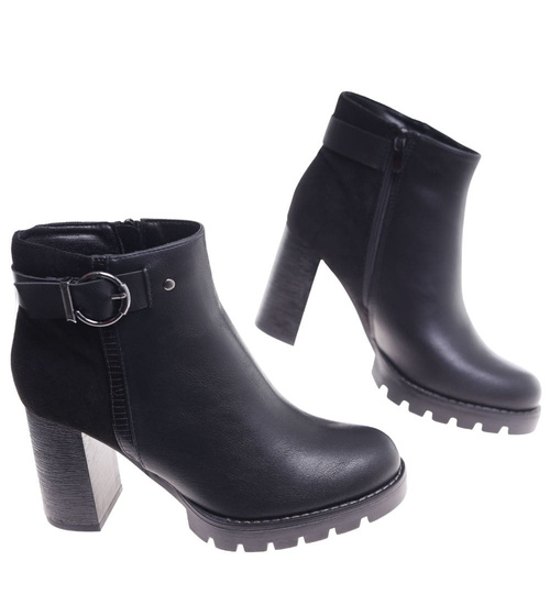 Czarne botki damskie na obcasie słupku /J5-4 H2 18439 W301/