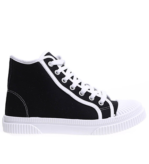 Czarne wysokie sznurowane trampki damskie /E6-1 15688 T134/