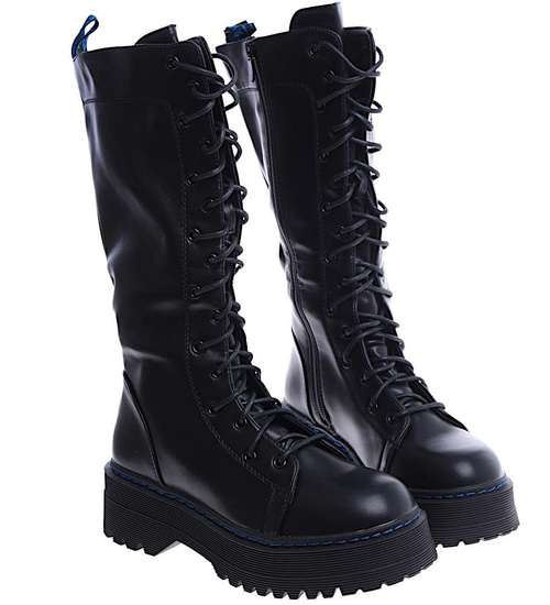 Wysokie czarne glany damskie /G2-2 14910 T537/