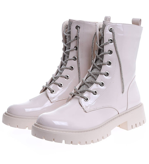 Beżowe botki workery z cyrkoniami /C3-2 15112 S901/