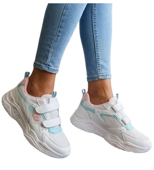 Buty sportowe na rzepy z pastelowymi wstawkami /A7-1 18838 T266/