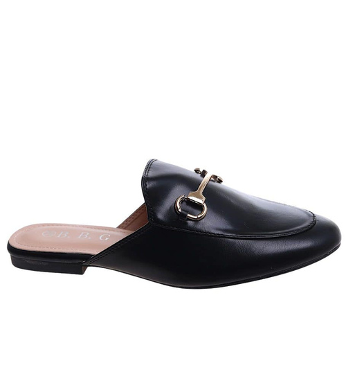 Czarne klapki na płaskim obcasie /B5-2 14173 T138/