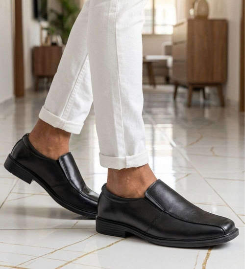 Czarne wkładane półbuty pantofle męskie /G3-3 18674 T299/