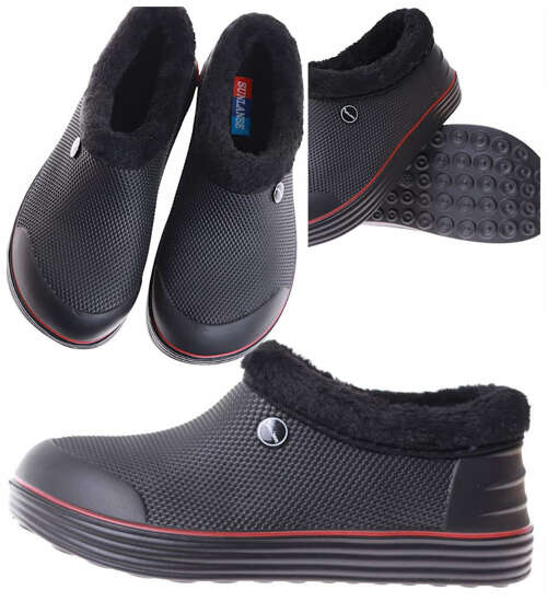 Czarne męskie kalosze piankowe z futerkiem /H2 17076  T291/