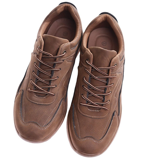 Sznurowane męskie buty sportowe sneakersy Brązowe /B5-1 17246 T483/