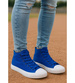 Klasyczne niebiesko białe trampki damskie z wysoką cholewką /G1-1 16734 G9-84/