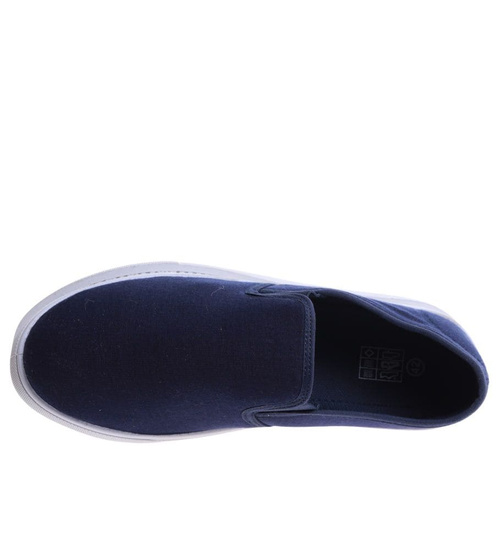 Materiałowe granatowe męskie trampki slip on /F8-2 17179 T284/