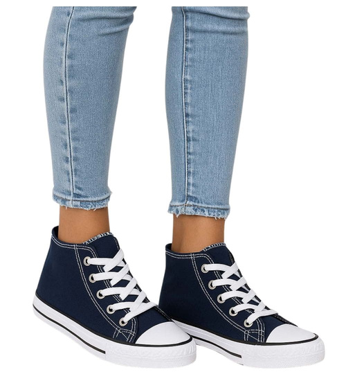 Wysokie dziewczęce trampki z tkaniny Granatowe /G6-2 14262 T85-5/