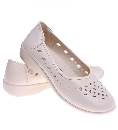 Beżowe ażurowe półbuty damskie /G12-3 16208 T102/