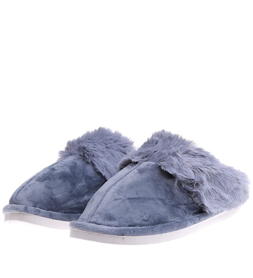 Pluszowe szare kapcie damskie z futerkiem /A6-1 15265 S246/