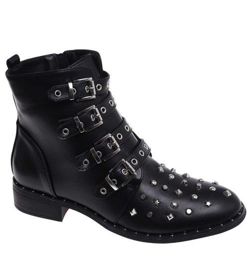 Czarne damskie botki z ćwiekami /D8-2 9805 +h2 S194/