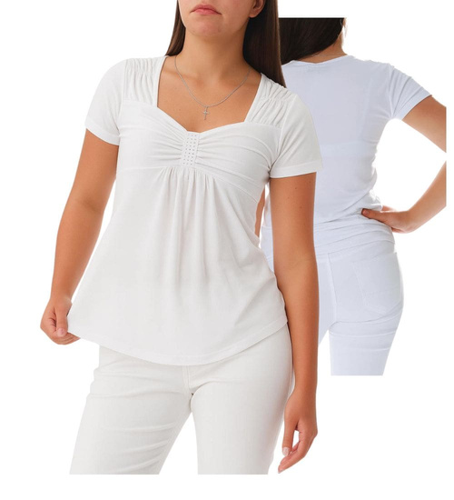 Biała koszulka bluzka damska z cyrkoniami /H2-K45 UB955 S0/