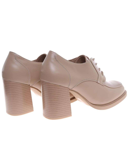 Sznurowane beżowe czółenka na słupku /C7-3 18667 T359/