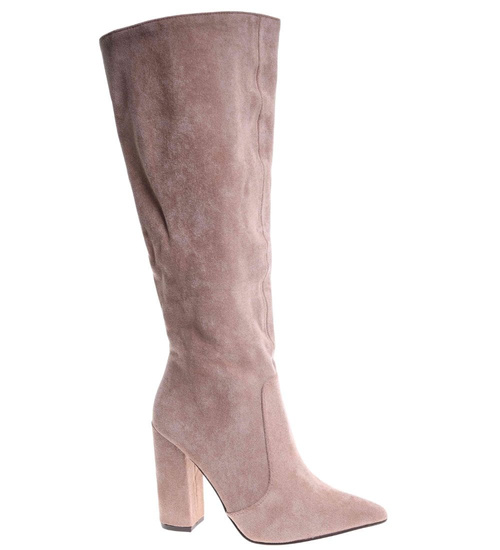 Beżowe klasyczne kozaki na obcasie /C4-1 18585 G599/