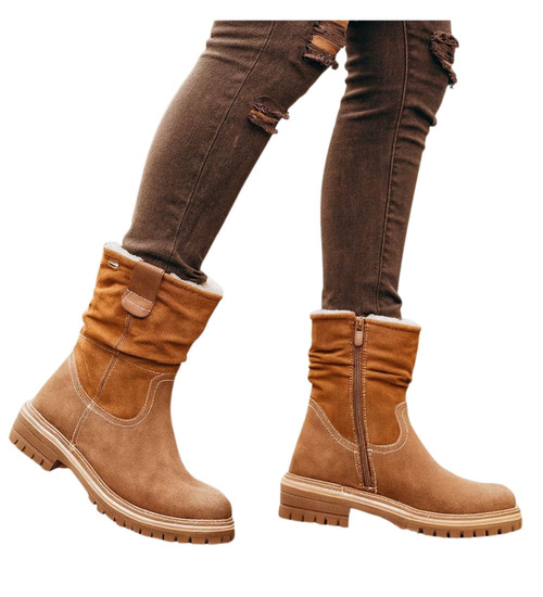 Zimowe botki saszki z ociepleniem Brązowe /G9-3 18540 G388/