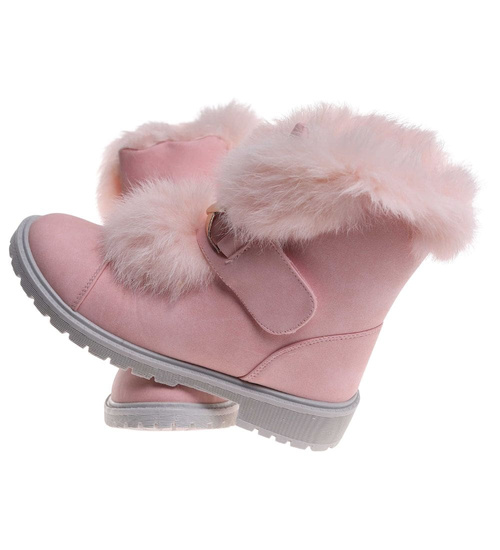 Zimowe różowe dziewczęce botki na rzepy /G6-2 18345 T295/