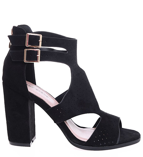 Czarne damskie sandały na słupku /D3-2 15926 T783/