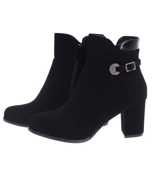 Eleganckie botki zimowe na obcasie czarne /C7-3 18571 W422/