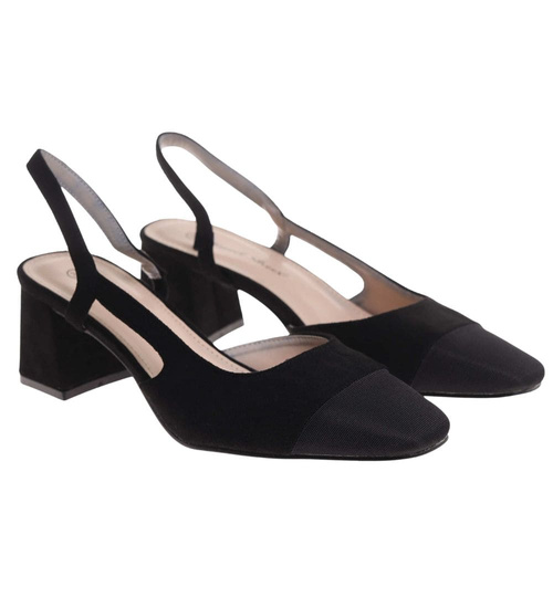 Czarne wsuwane czółenka na obcasie /B5-2 17930 W152/