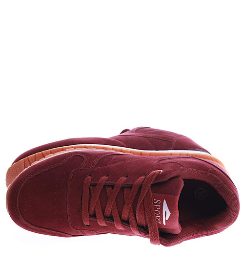 Sznurowane bordowe buty damskie /A1-3 15095 T399/