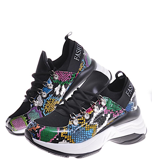 Damskie buty sportowe na platformie Czarne /G8-2 12392 S394/ 