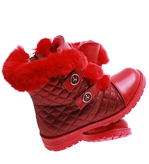 Czerwone dziewczęce pikowane botki ocieplane trapery /E10-2 15343 T346/
