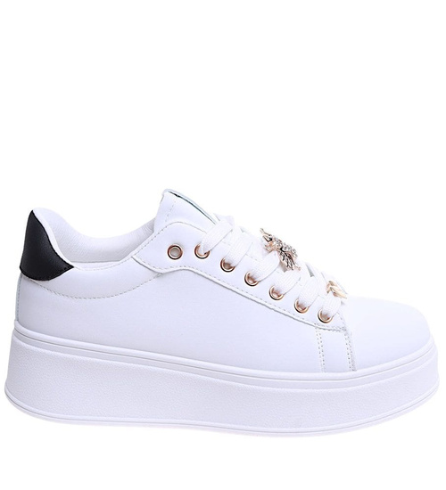 Białe wiązane damskie trampki na platformie /C4-1 15938 T535/