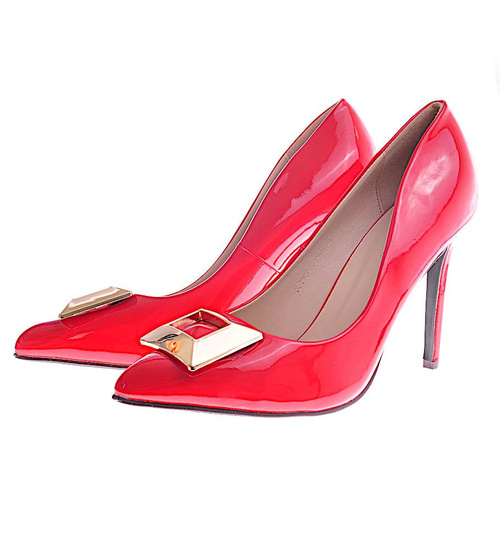 Czerwone szpilki na czółenka obcasie /C6 -2 12074 T390/