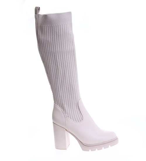 Kozaki damskie beżowe skarpeta /F3-1 15148 S596/