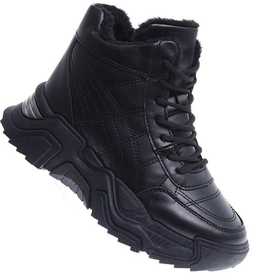 Zimowe czarne ocieplane trampki sneakersy na koturnie /E4-3 15397 T532/
