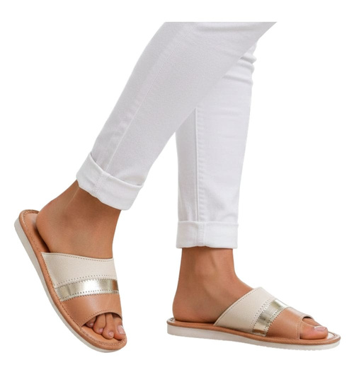 Kapcie damskie Brązowe domowe klapki skórzane /B4-1 10935 S194/