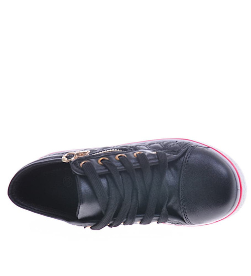 Dziewczęce trampki na niskim koturnie Czarne /F7-3 11328 S10-5/