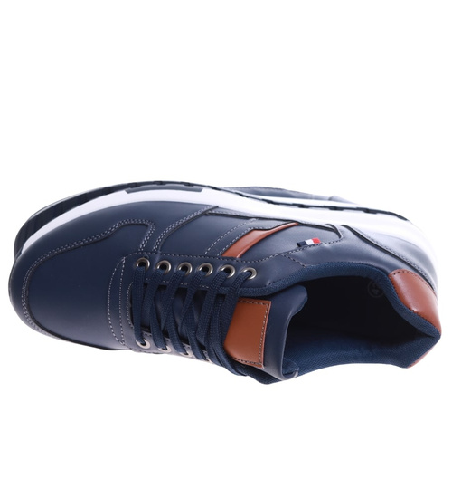 Sznurowane granatowe męskie buty sportowe /B3-2 16694 T482/