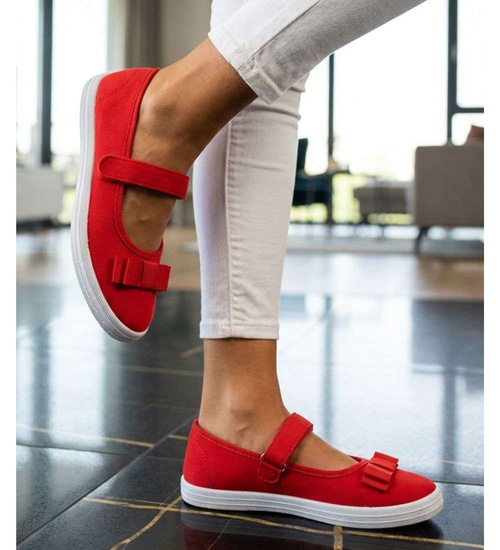 Czerwone materiałowe baleriny na rzep /E1-3 18681 T122/