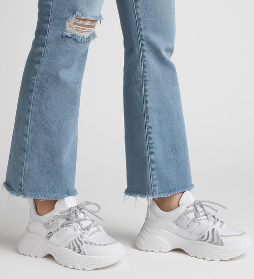 Białe damskie buty sportowe na platformie /F7-3 18192 T203/