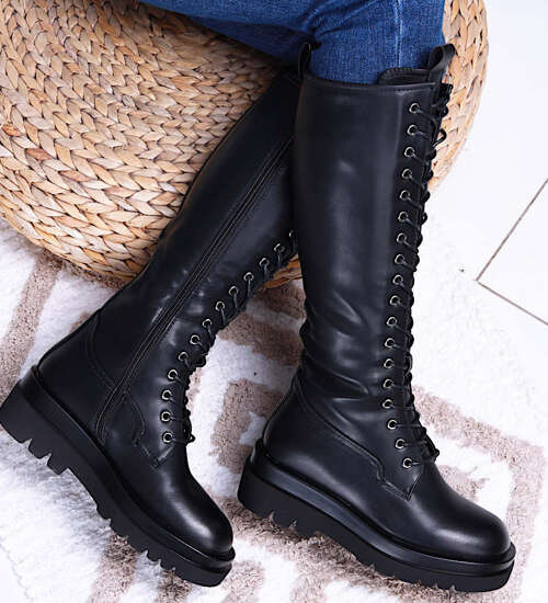 Czarne wysokie trapery glany /F8-3 15220 T595/ Czarne wysokie trapery glany /F8-3 15220 T595/