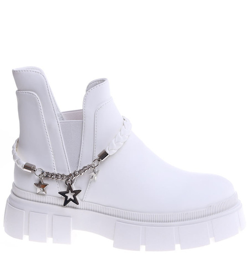 Białe damskie botki sztyblety na platformie /F9-3 14904 S336/