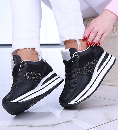 Czarne trampki sneakersy damskie na koturnie /D6-1 14787 T382/